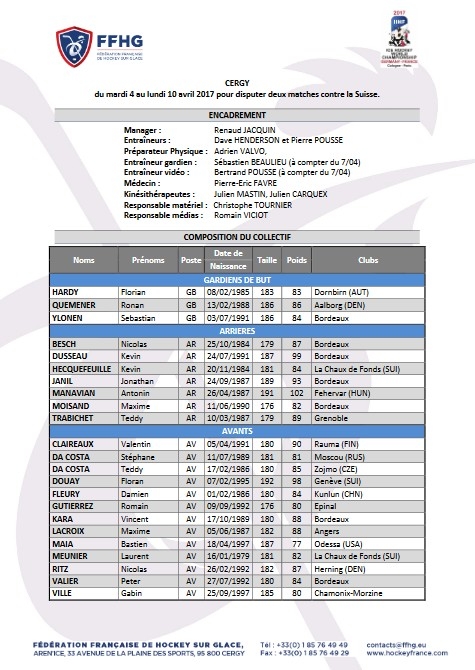 Photo hockey Equipes de France - Equipes de France - EDF vs SUISSE -  1re rencontre ce soir