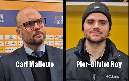 Photo hockey J41 - R�action de C. Mallette et de P.O. Roy - Ligue Magnus : Rouen (Les Dragons)