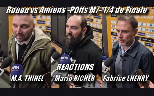 Photo hockey Ractions de M. A. THINEL , M. RICHER et F. LHENRY - Ligue Magnus