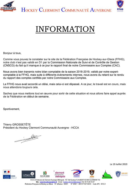 Photo hockey Communiqu Clermont - Division 1 : Clermont-Ferrand (Les Sangliers Arvernes)