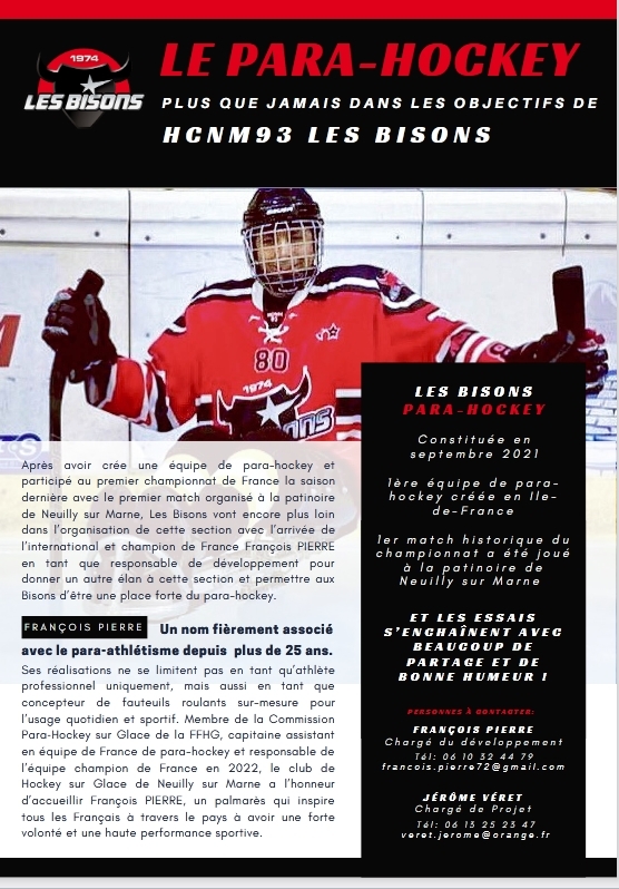 Photo hockey Le Parahockey au HCNM93 - Hockey en France : Neuilly/Marne (Les Bisons)