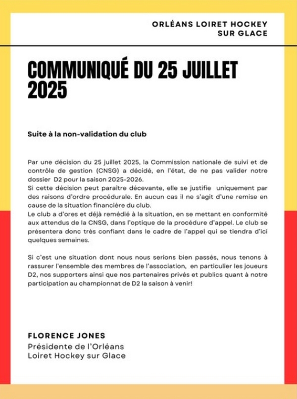 Photo hockey NON VALIDATION - Communiqu d