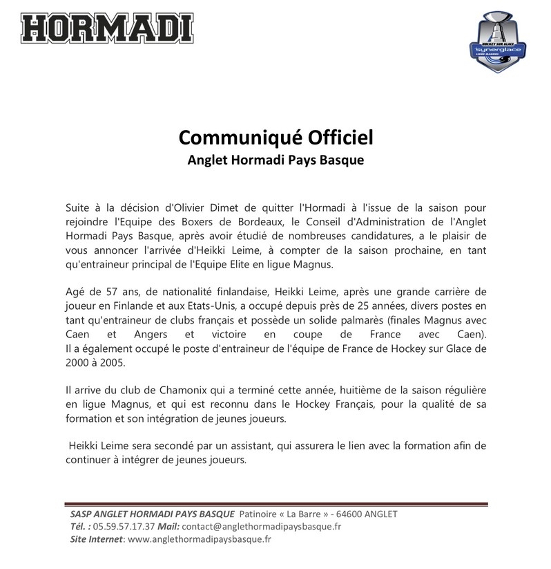 Photo hockey Un nouveau coach pour Anglet - Ligue Magnus