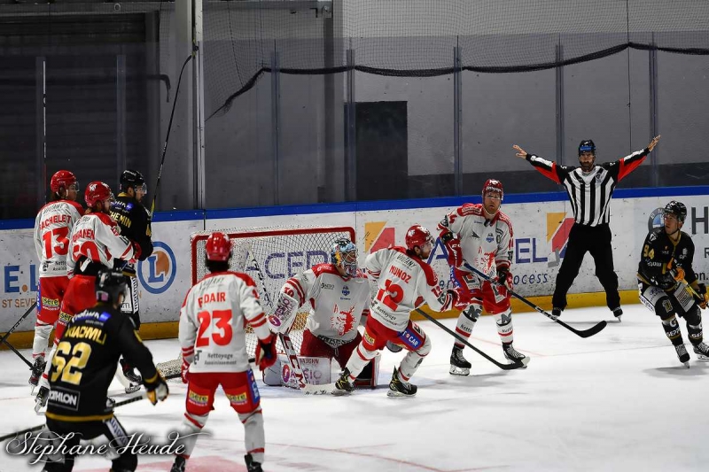 Photo hockey Ligue Magnus - Ligue Magnus : 12ème journée : Rouen vs Grenoble  - LM : Des dragons en taille patron.