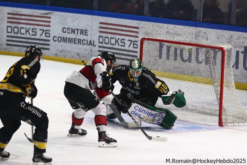 Photo hockey Ligue Magnus - Ligue Magnus : 41ème journée : Rouen vs Bordeaux - Le dragon croque le boxer. Photo hockey Ligue Magnus - Ligue Magnus : 41ème journée : Rouen vs Bordeaux - Le dragon croque le boxer.