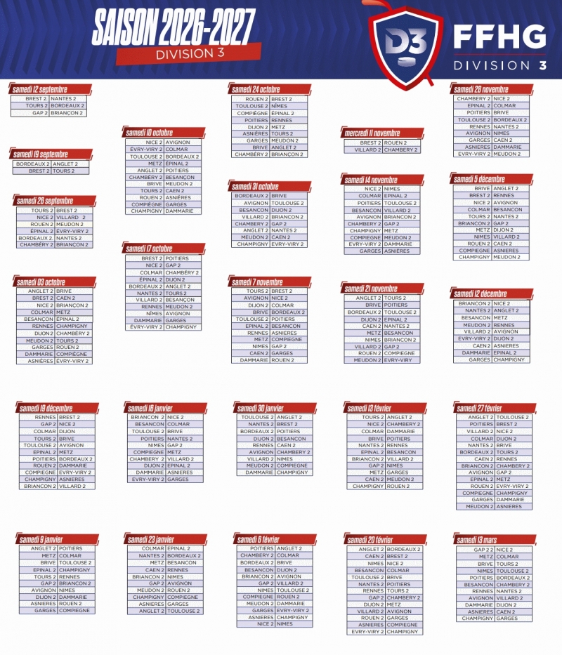 Photo hockey Division 3 - Le calendrier 2026-2027 - Division 3