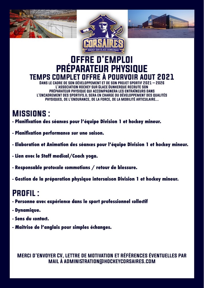 Photo hockey Dunkerque recherche un préparateur physique - Division 1 : Dunkerque (Les Corsaires)