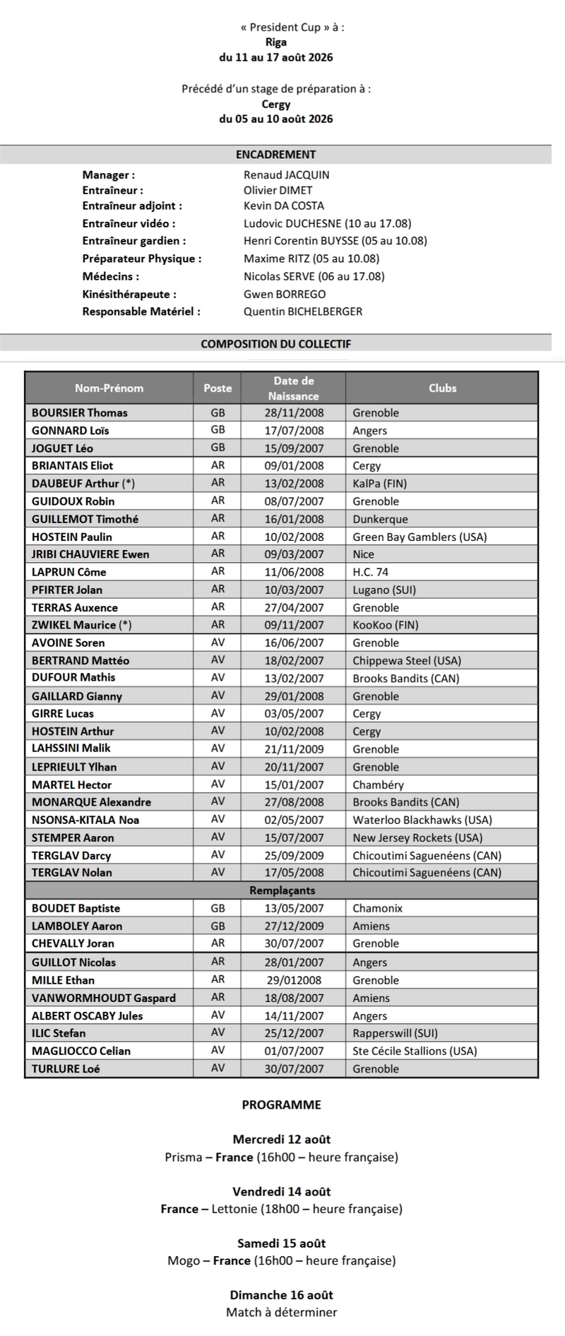 Photo hockey EDF U20 - Les Bleuets s