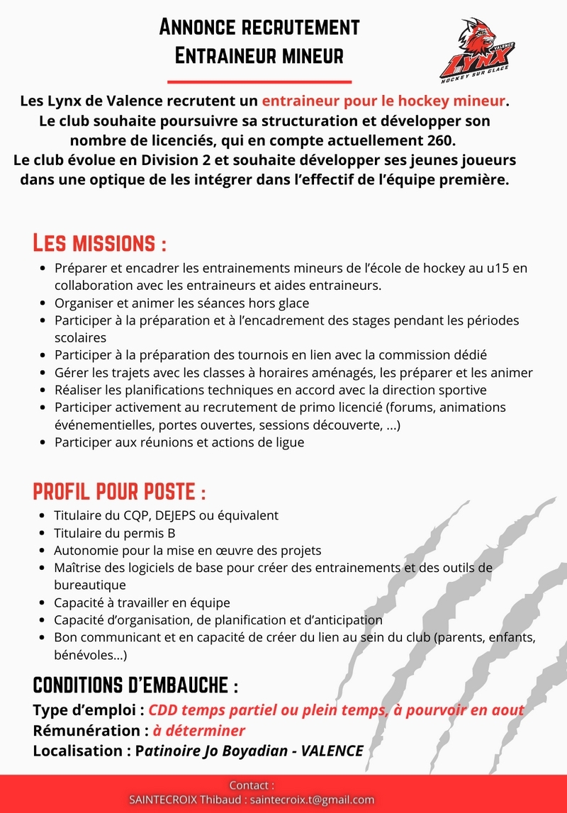Photo hockey Valence recrute Entraîneur Mineur - Hockey Mineur : Valence (Les Lynx)